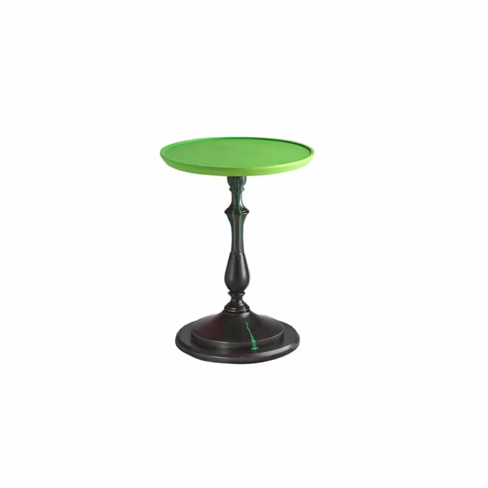 Design coffee table for living room with green lacquered top, diameter 50cm, Nik Viadurini