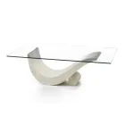 Modern Design Coffee Table with Glass Top and Fossil Stone Base - Refill Viadurini
