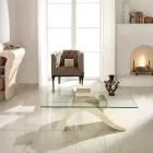 Modern Design Coffee Table with Glass Top and Fossil Stone Base - Refill Viadurini