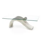 Modern Design Coffee Table with Glass Top and Fossil Stone Base - Refill Viadurini