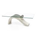 Modern Design Coffee Table with Glass Top and Fossil Stone Base - Refill