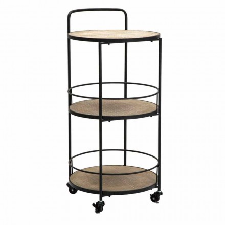 Modern Design Coffee Table in Iron and MDF with Wheels and 3 Shelves - Lennox Viadurini