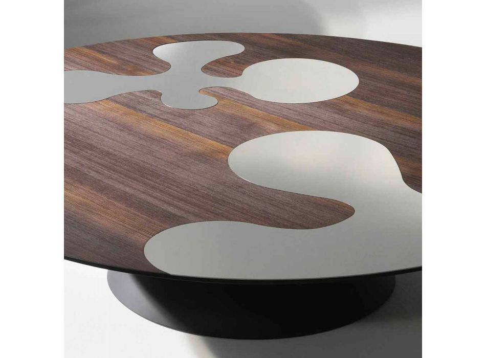 Contemporary larch wood design side table with lilac stainless steel inserts Viadurini