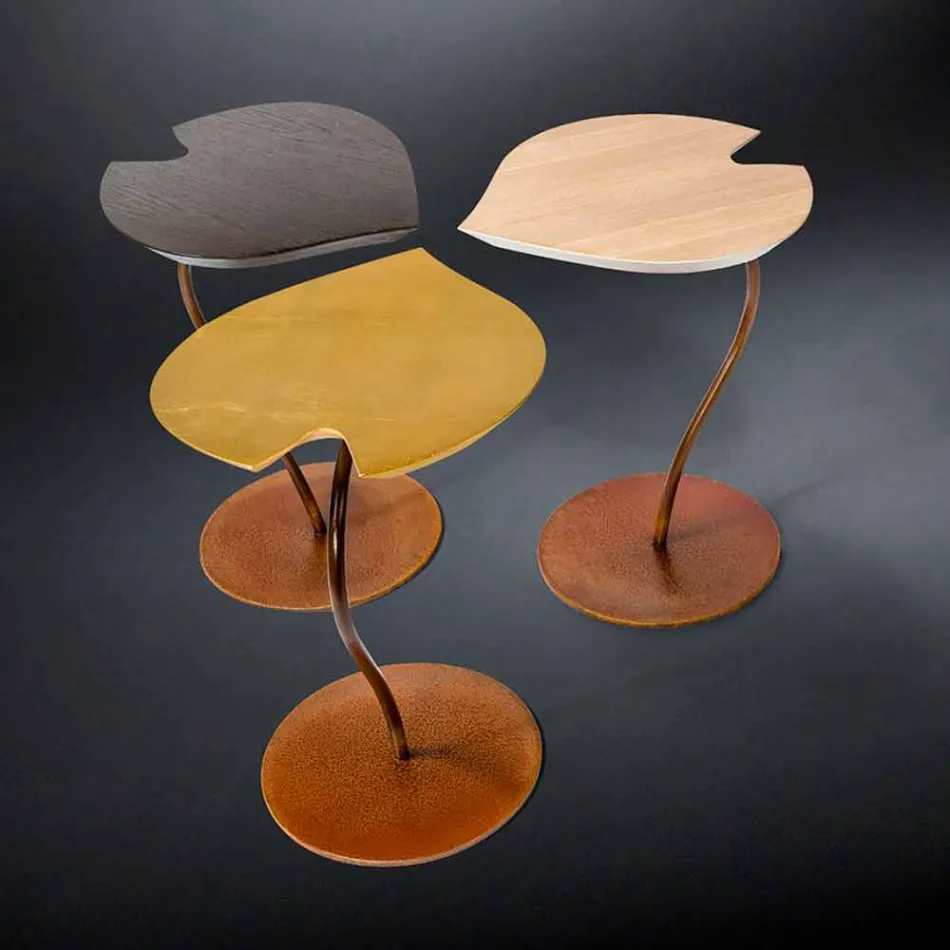 design coffee table in wood with iron base Leaf Viadurini