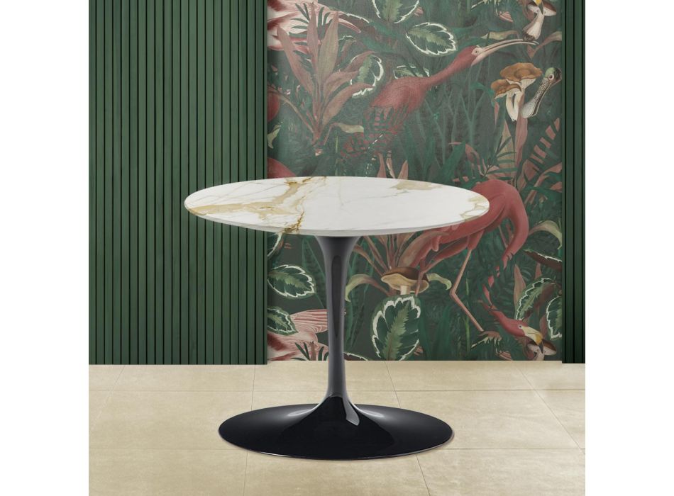 Eero Saarinen Coffee Table H 39 with Gold Caracatta Marble Top Made in Italy - Scarlet Viadurini