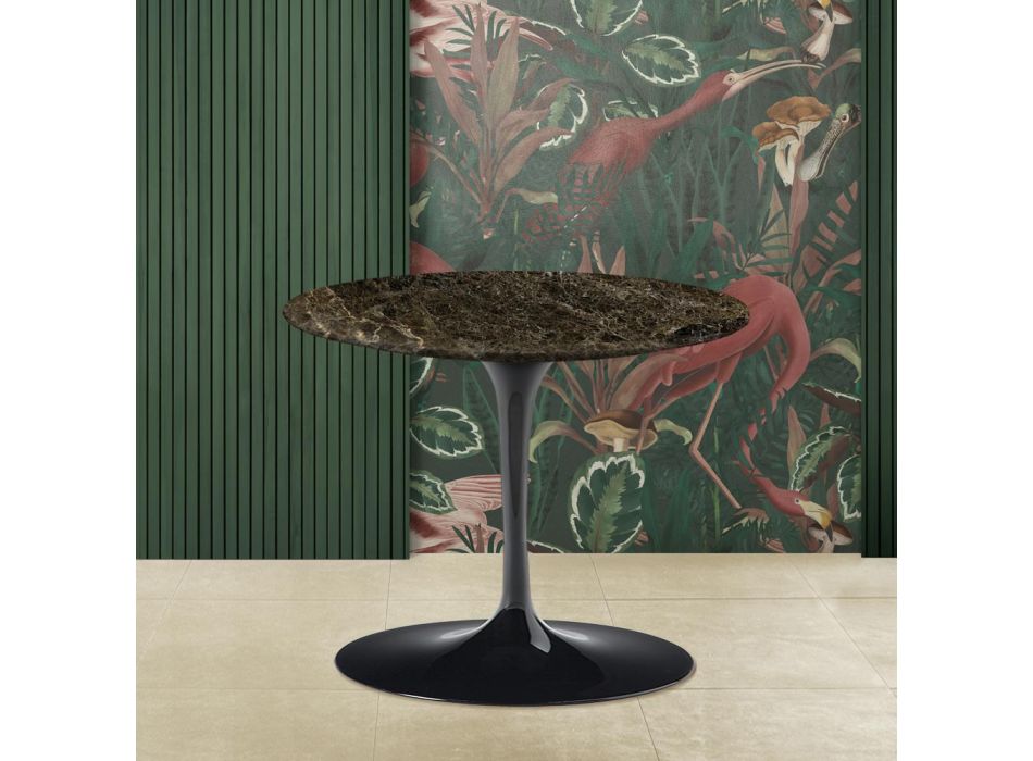 Eero Saarinen Coffee Table H 39 with Round Top in Emperador Dark Marble Viadurini