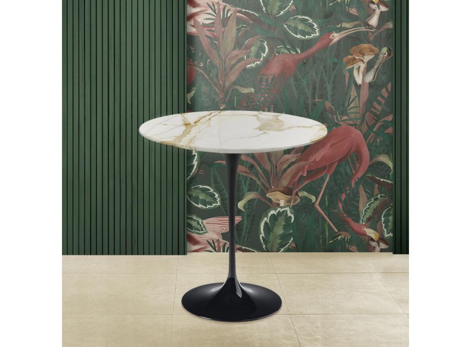 Eero Saarinen H 52 Round Coffee Table in Gold Calacatta Marble Made in Italy - Scarlet Viadurini