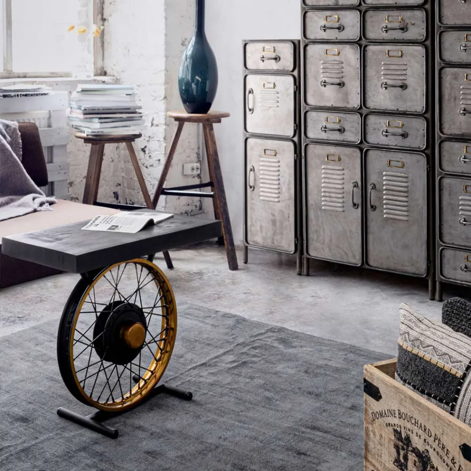 Handcrafted and Industrial Steel and Mango Wood Coffee Table - Corvino Viadurini