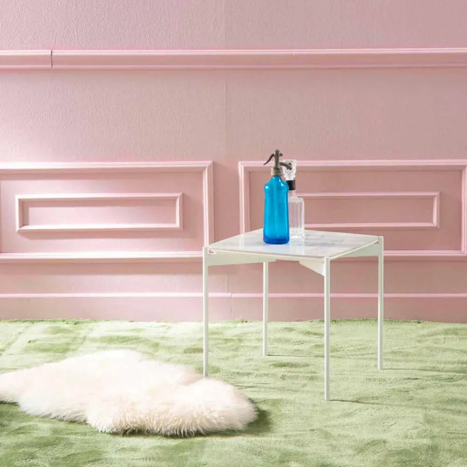 Modern Design Square Ceramic and Metal Coffee Table - Porcupine Viadurini