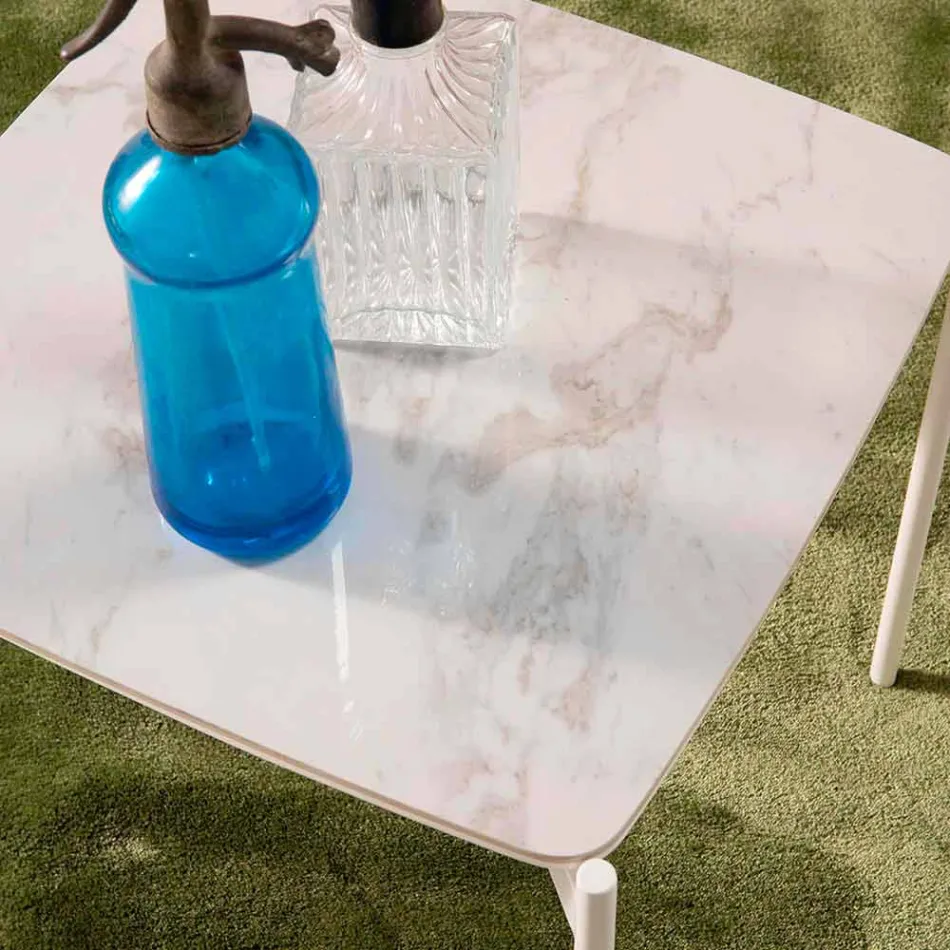 Modern Design Square Ceramic and Metal Coffee Table - Porcupine Viadurini