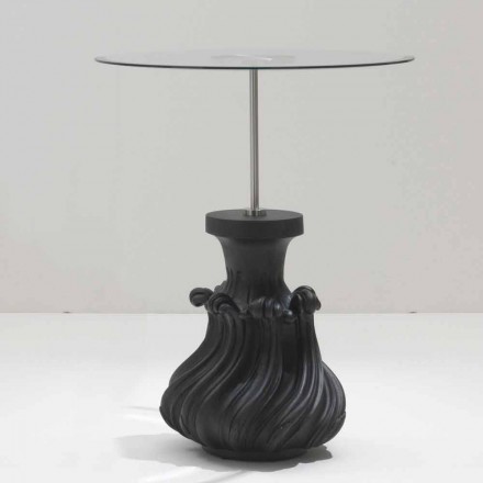 Coffee table in crystal / sandblasted black solid wood, diameter 60, Margo Viadurini