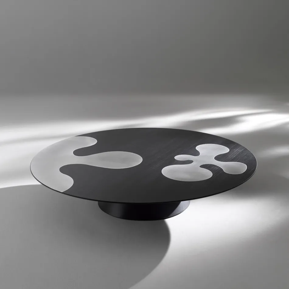 Black Lacquered Larch Coffee Table with Satin Stainless Steel Inserts - Vergine Viadurini