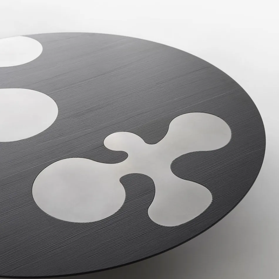 Black Lacquered Larch Coffee Table with Satin Stainless Steel Inserts - Vergine Viadurini