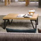 Coffee Table in Knotted Oak and Metal Legs Made in Italy - Jennifer Viadurini