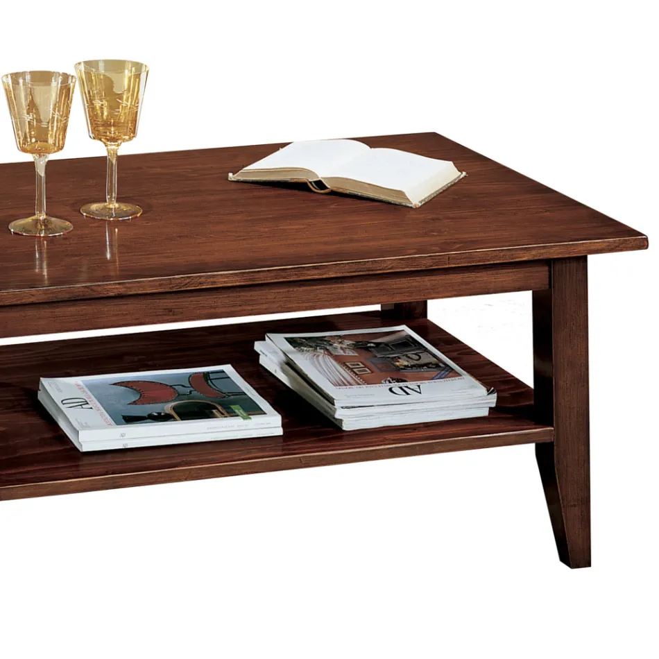 Patinated Walnut Finish Wooden Coffee Table with Shelf Made in Italy - Pekele Viadurini