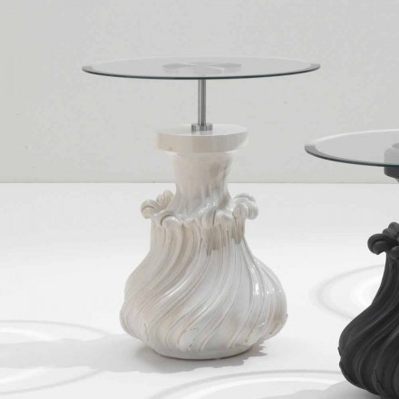 Coffee table in solid wood and white crystal, diameter 60cm, Margo Viadurini