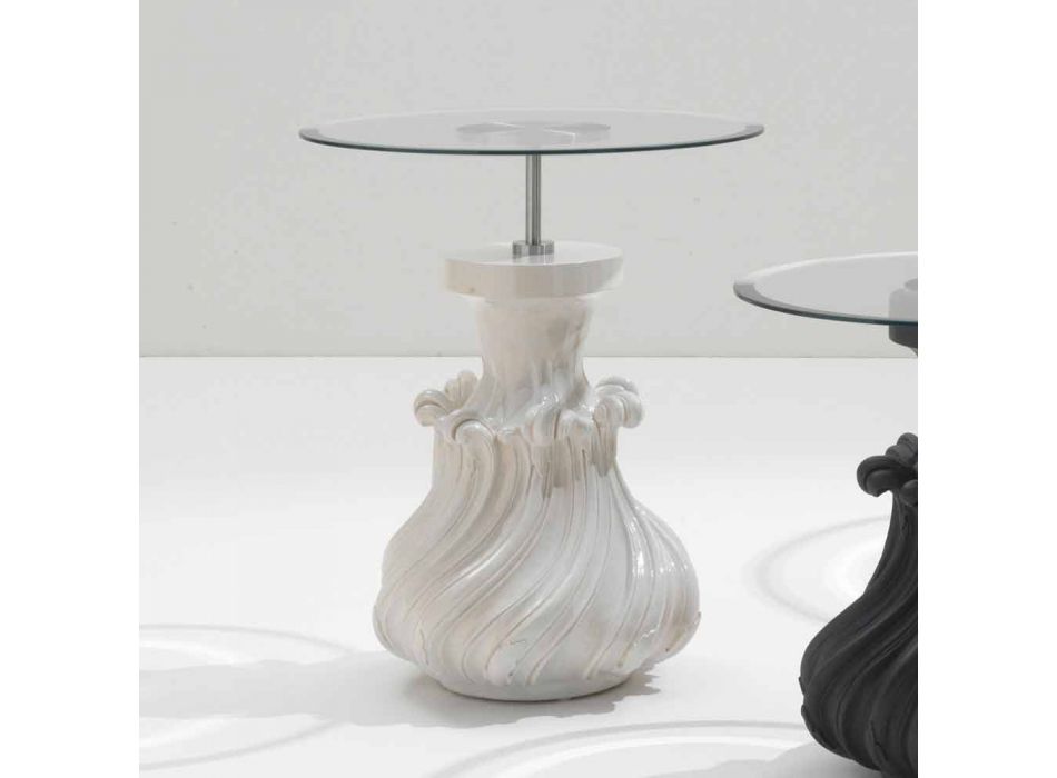Coffee table in solid wood and white crystal, diameter 60cm, Margo Viadurini