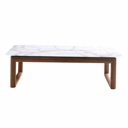 Grilli York design solid wood and marble coffee table made in Italy Viadurini