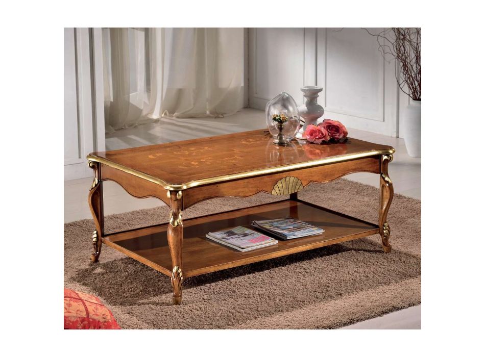 Luxury Walnut Wood and Gold Inlaid Coffee Table Made in Italy - Cambrige Viadurini