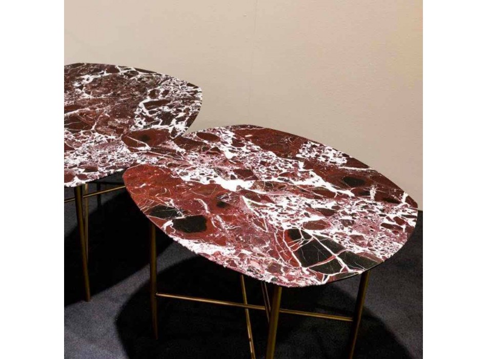 Coffee Table in Red Levanto Marble and Metal Made in Italy, by Design - Morbello Viadurini