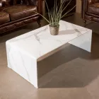 10mm Curved Tempered Glass Coffee Table with Marble Effect - Aiello Viadurini