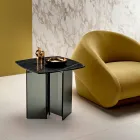 Sofa Side Table for Living Room with Ceramic Top and Smoked Glass - Random Viadurini
