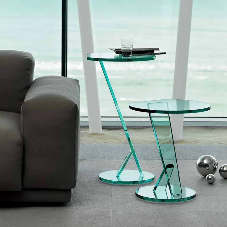 Side Table Sofa in Extra-clear Glass Made in Italy - Tarzan Viadurini