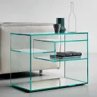 Sofa Side Coffee Table or Bedside Table in Extra-clear Glass Mirror Base - Linzy Viadurini