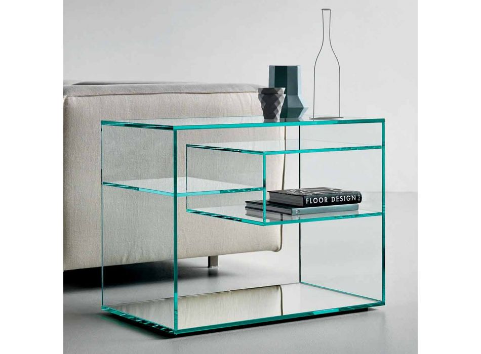Sofa Side Coffee Table or Bedside Table in Extra-clear Glass Mirror Base - Linzy Viadurini