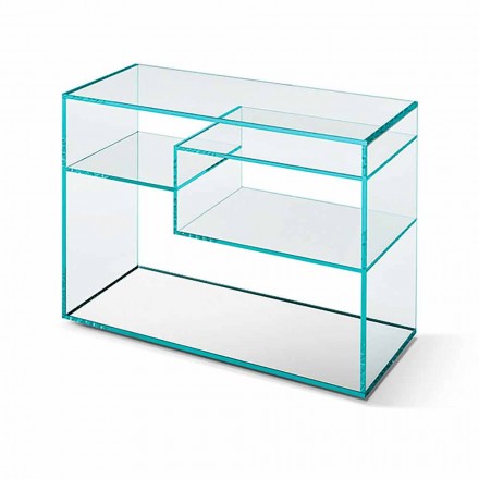 Sofa Side Coffee Table or Bedside Table in Extra-clear Glass Mirror Base - Linzy Viadurini