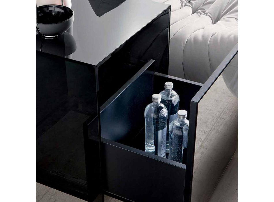 Sofa Side Table or Bedside Table in Smoked Glass with Wooden Drawer - Mantra Viadurini