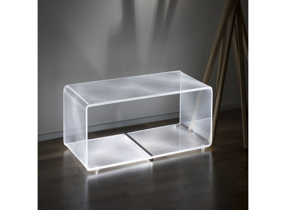 Transparent Acrylic Led Luminous Coffee Table Laser Engraved Decor - Robiola Viadurini