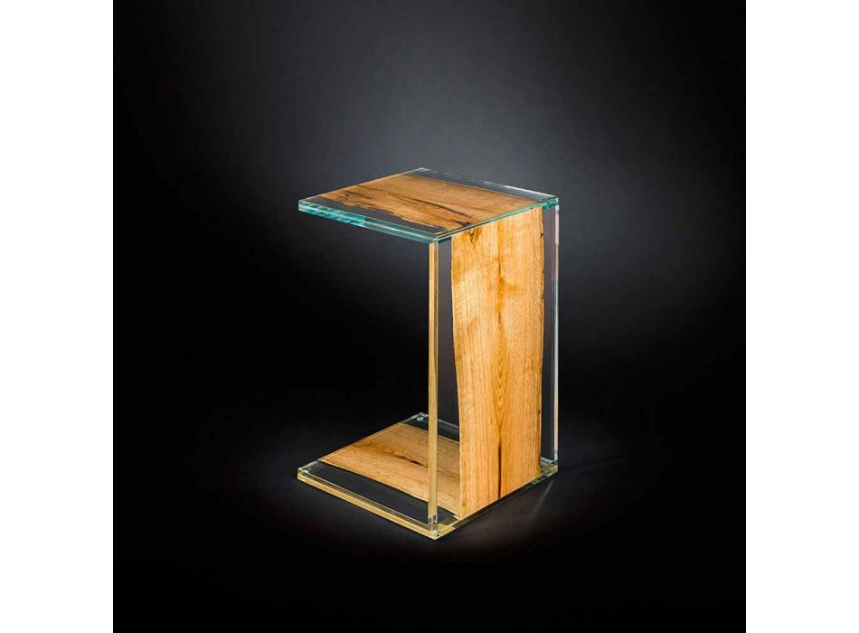 Modern coffee table in a Venetian glass and Briccola wooden leg Viadurini