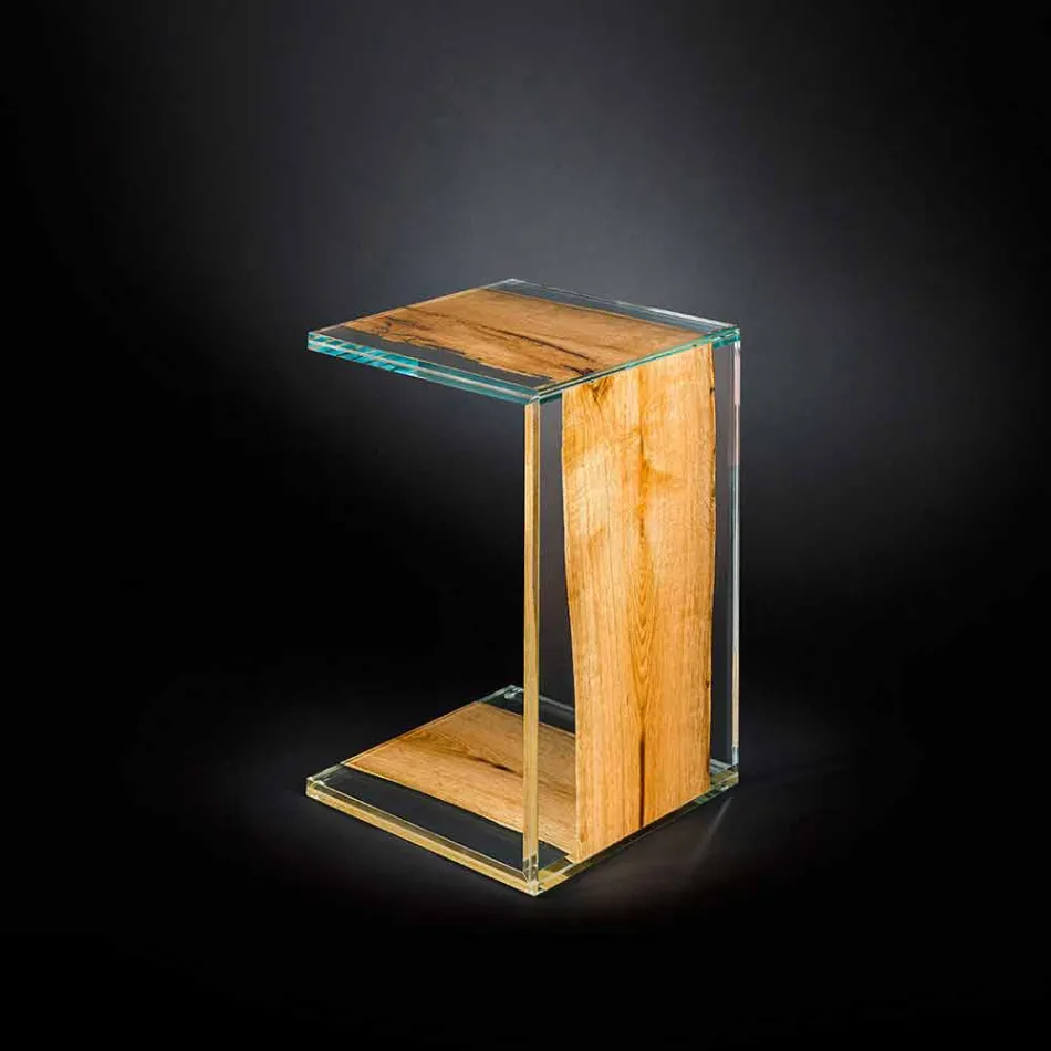 Modern coffee table in a Venetian glass and Briccola wooden leg Viadurini