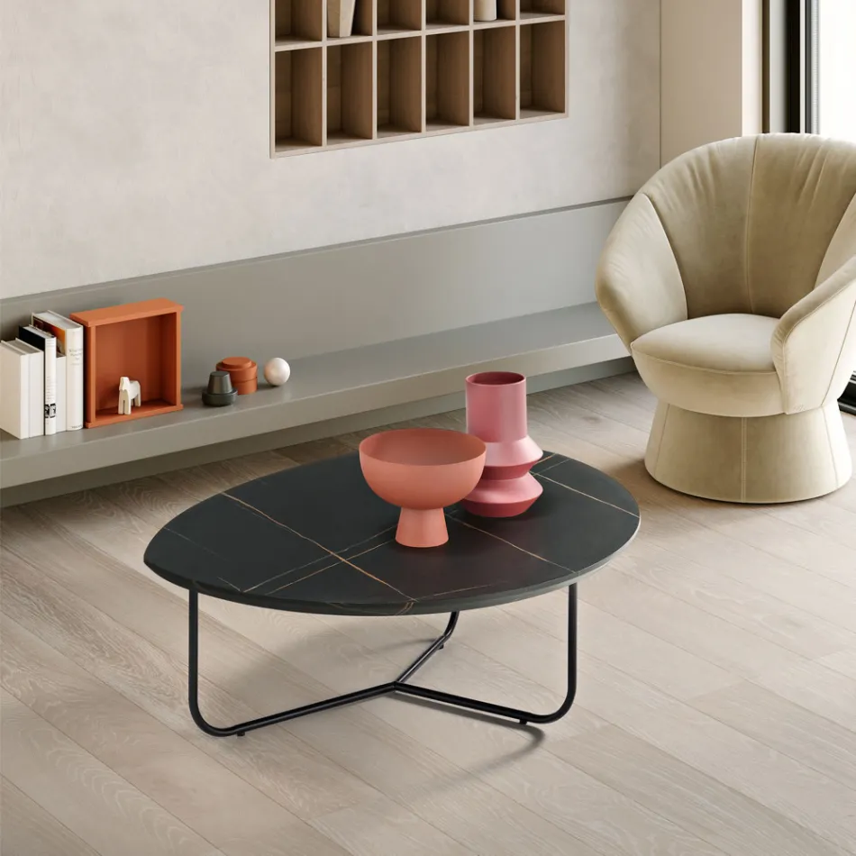Relia - Modern Coffee Table in MDF and Painted Metal in Various Finishes Viadurini