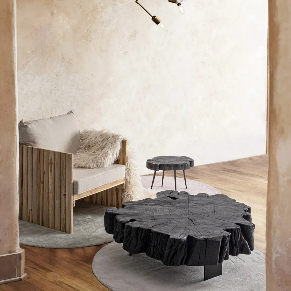 Homemotion Black Coffee Table in Steel and Natural Acacia Wood - Camala Viadurini