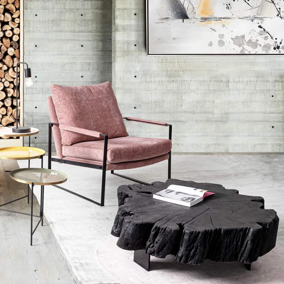 Homemotion Black Coffee Table in Steel and Natural Acacia Wood - Camala Viadurini