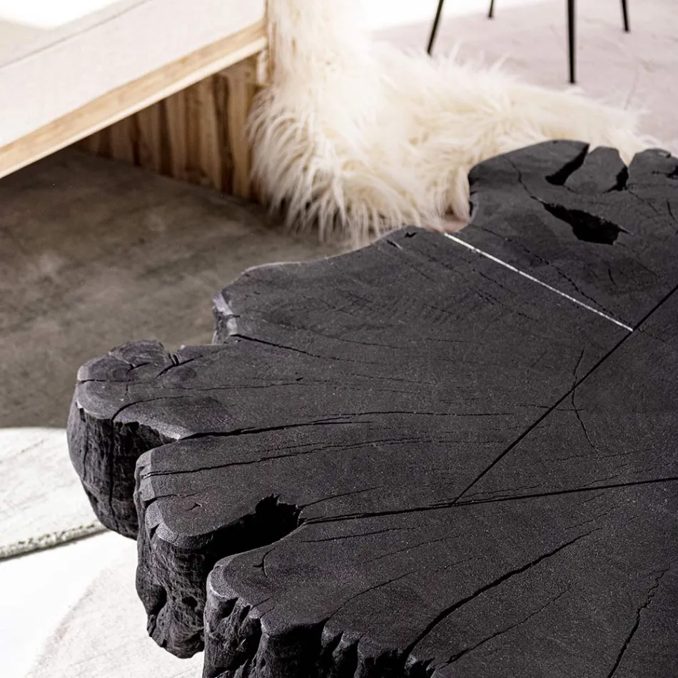 Homemotion Black Coffee Table in Steel and Natural Acacia Wood - Camala Viadurini