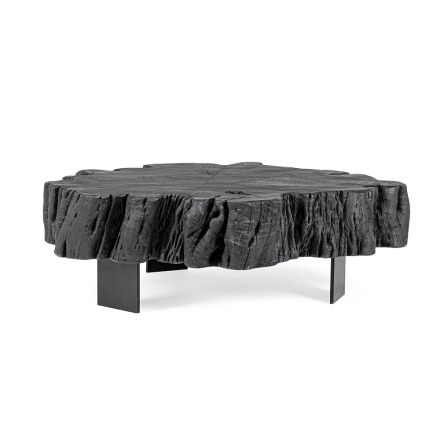 Homemotion Black Coffee Table in Steel and Natural Acacia Wood - Camala Viadurini