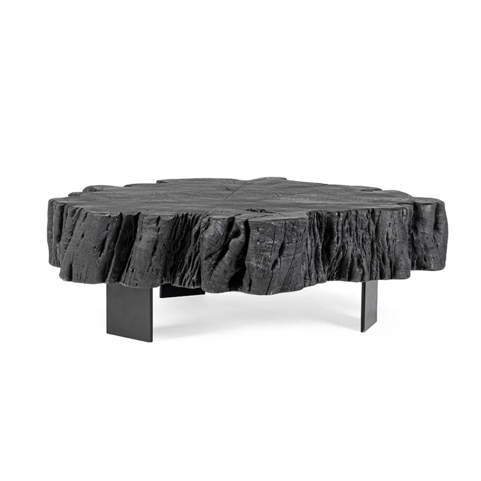 Homemotion Black Coffee Table in Steel and Natural Acacia Wood - Camala Viadurini