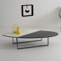 Oval Living Room Metal Coffee Table and Two-Tone Ceramic Top - Comacchio