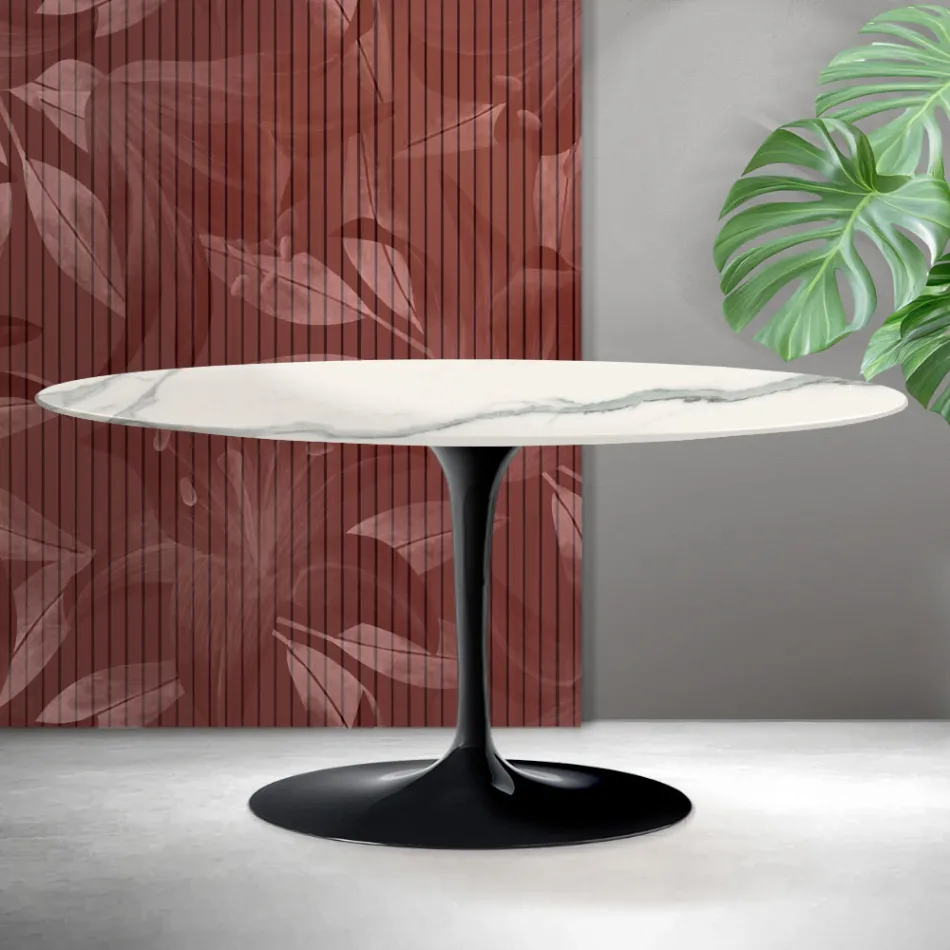Saarinen Tulip Oval Coffee Table H 41 cm in Florim Statuario Matte Ceramic - Scarlet Viadurini