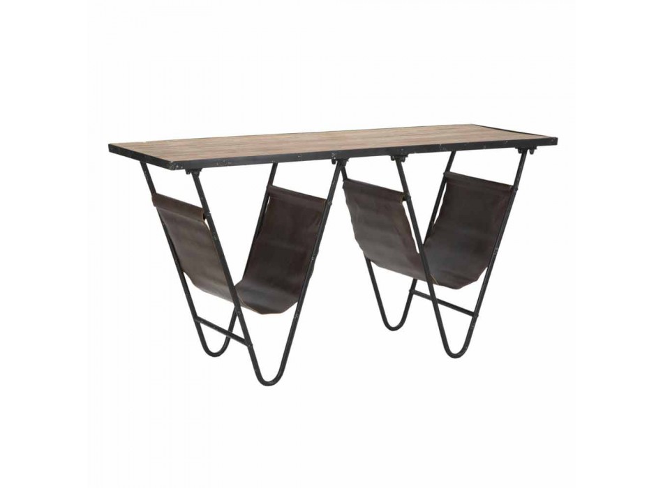 Design Newspaper Table in Iron Wood and Eco-leather - Marilena Viadurini