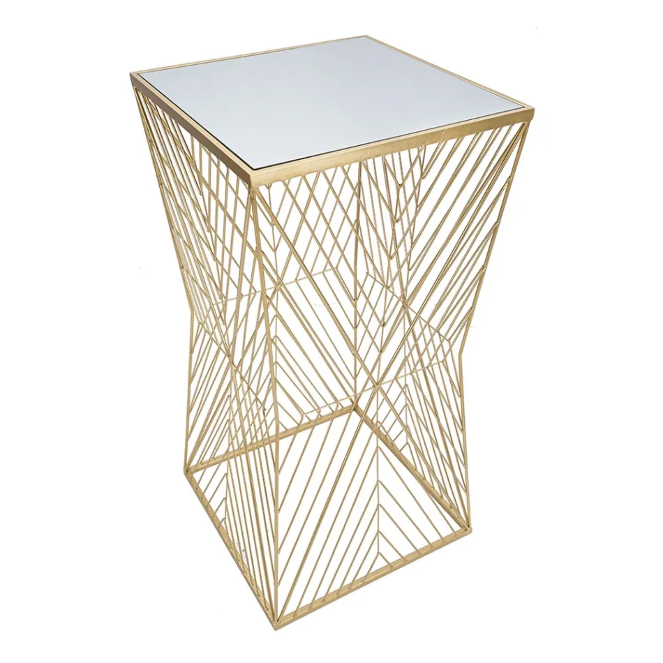 Telephone table in golden iron and mirrored glass top - Olivia Viadurini