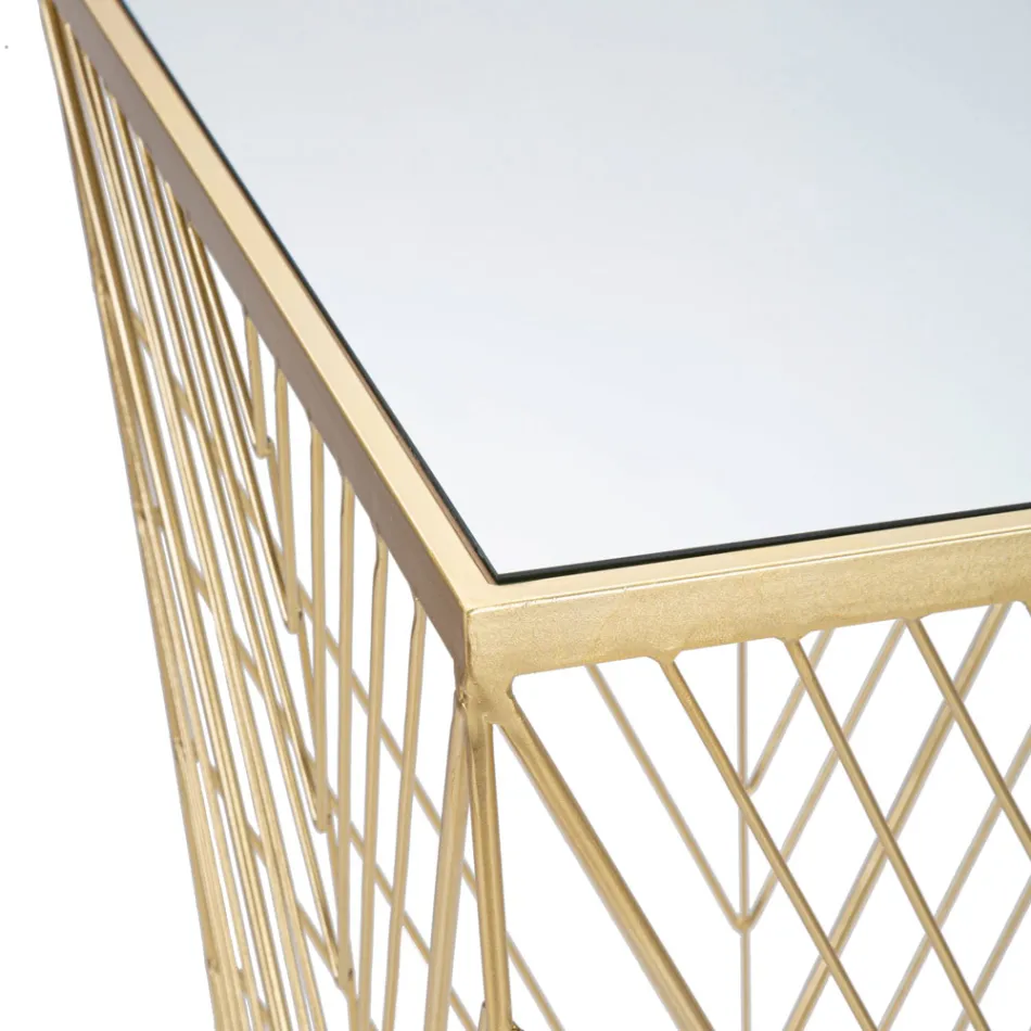 Telephone table in golden iron and mirrored glass top - Olivia Viadurini