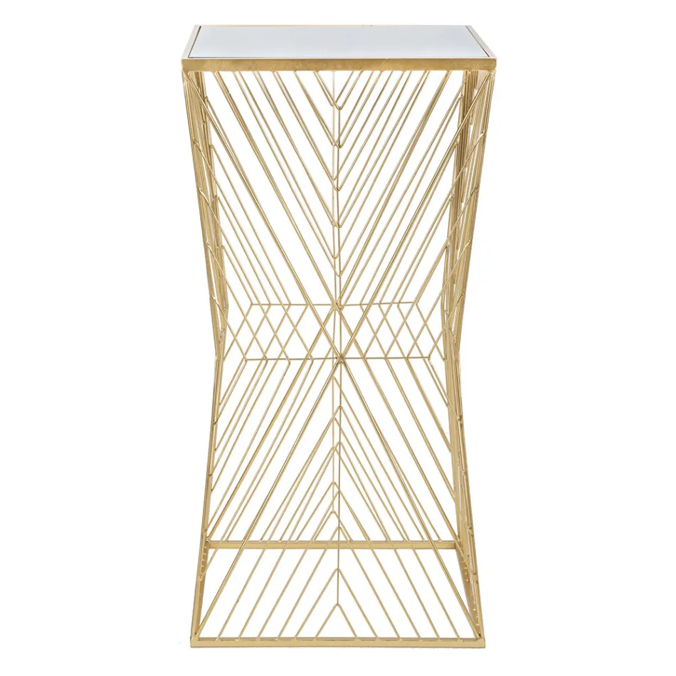 Telephone table in golden iron and mirrored glass top - Olivia Viadurini