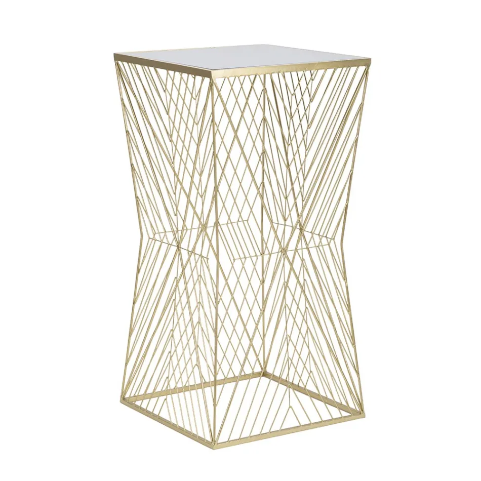 Telephone table in golden iron and mirrored glass top - Olivia Viadurini