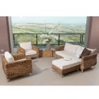 Outdoor Coffee Table-Pouf in Banana Weaving with Cushion - Legolas Viadurini