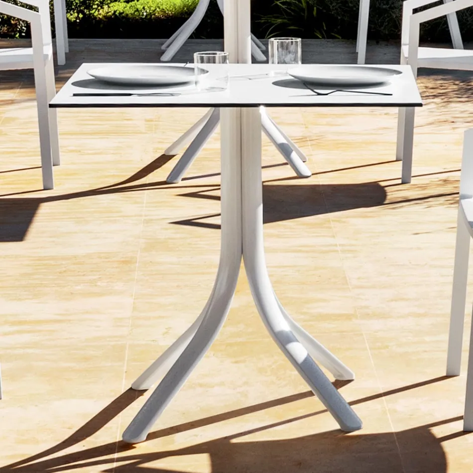Square Outdoor Bar Table 4 Legs in Aluminum in 2 Colors - Filomena Viadurini