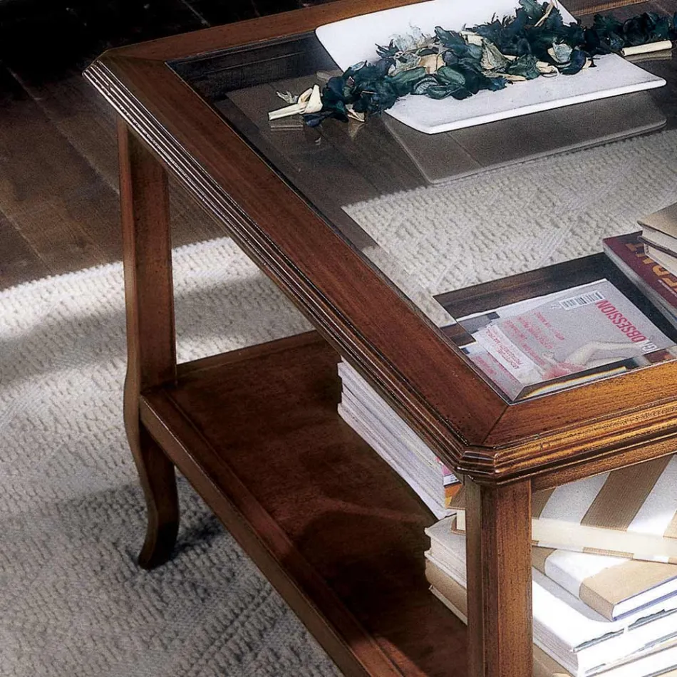 Square Living Room Coffee Table with Glass Top Made in Italy - Tepeyoti Viadurini